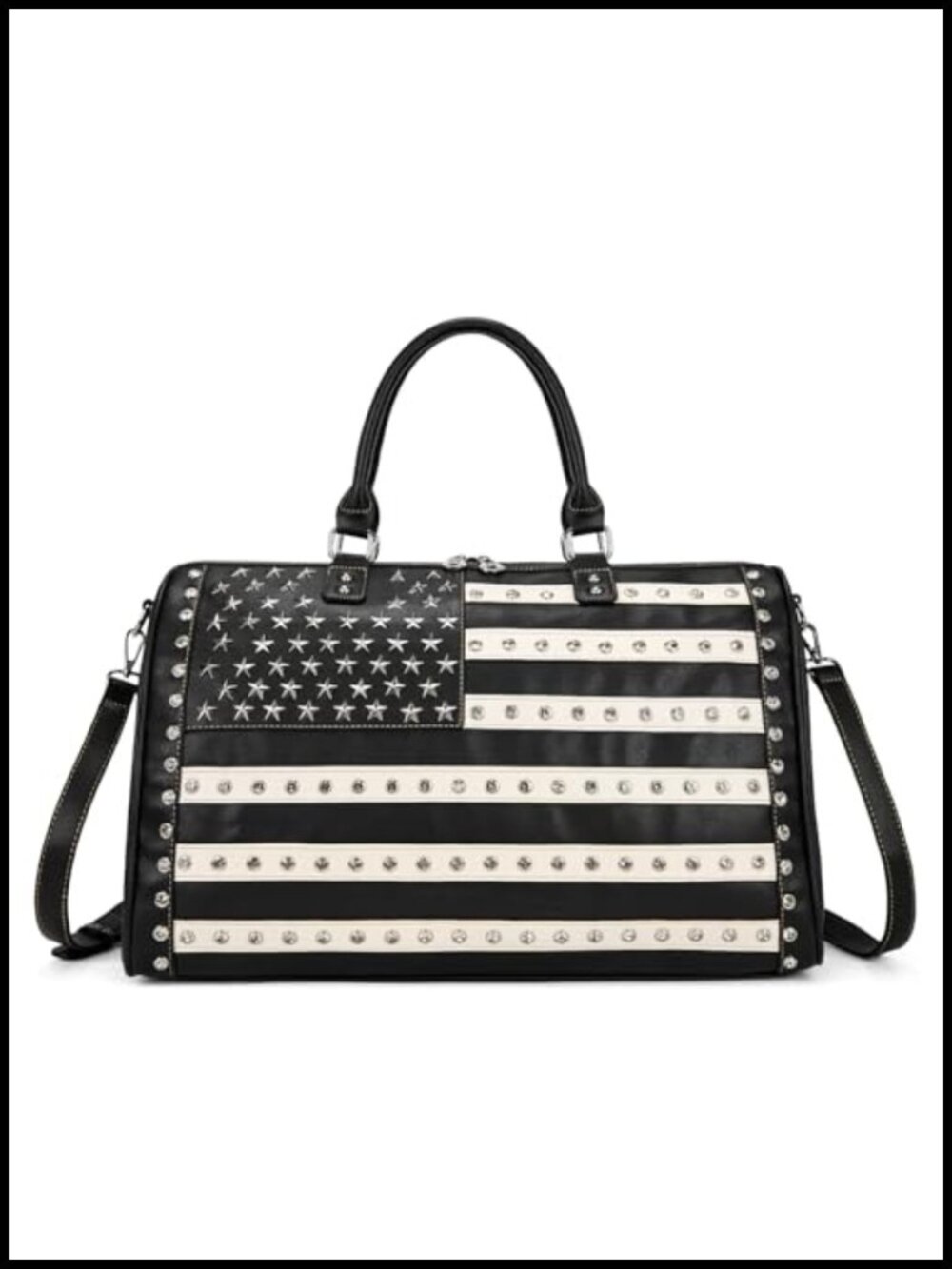 American Flag Studded Weekender Duffle Bag Large Carry-on Travel Faux Leather